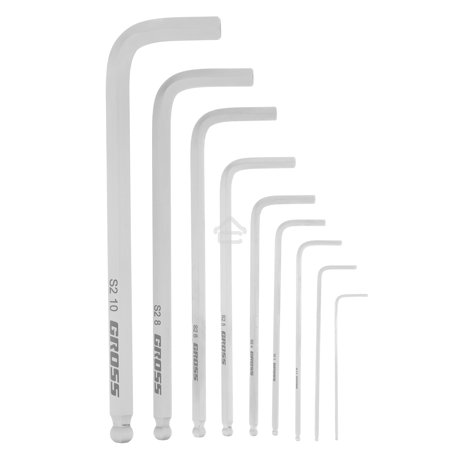 Набор ключей имбусовых Gross 16403 HEX, 1,5–10 мм, S2, 9 шт., удлиненные с шаром, сатинированные