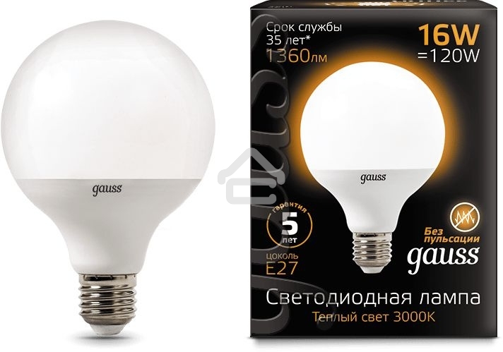 Светодиодная лампа GAUSS 105102116 LED G95 E27 16W 1360lm 3000K 1/32