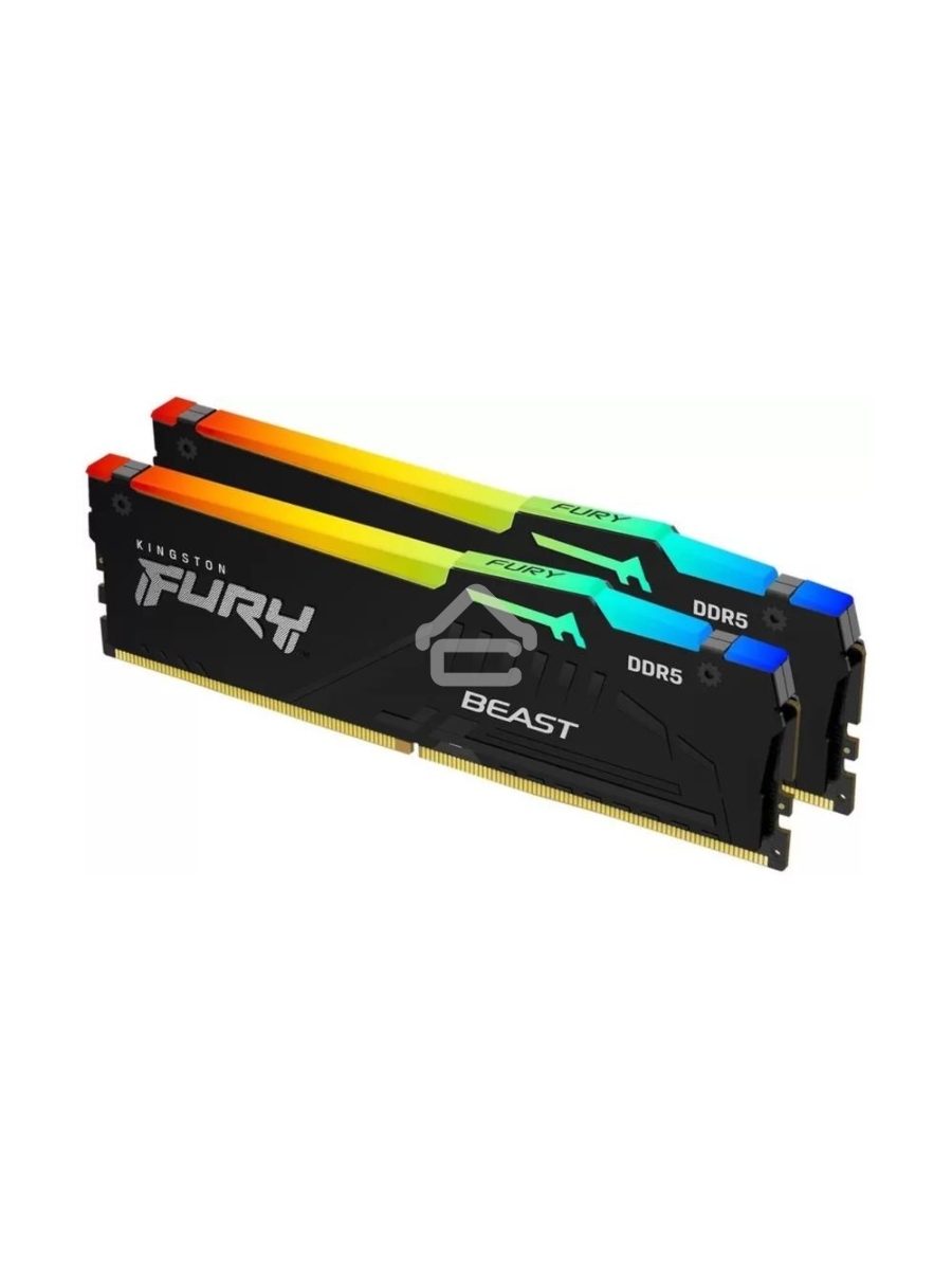 Оперативная память Kingston Fury Beast, DDR5, 32GB (2x16GB), 5600MHz, CL40, DIMM, с радиаторами, RGB, черный