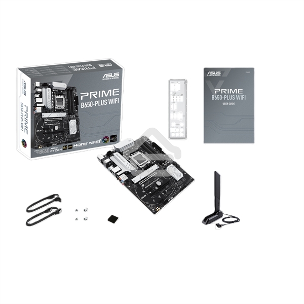Материнская плата ASUS PRIME B650-PLUS WIFI, AM5, AMD B650, 4xDDR5, 4xSATA, 2xM.2, 1xPCIe 4.0 x16, 2xPCIe 4.0 x1, 1xDP, 1xHDMI, 1x2.5Gb LAN, Wi-Fi 6E, Bluetooth 5.3, 4xUSB-A 10Gbps, 2xUSB-A 5Gbps, 2xUSB-A 2.0, 5x3.5 мм, 7.1, ATX