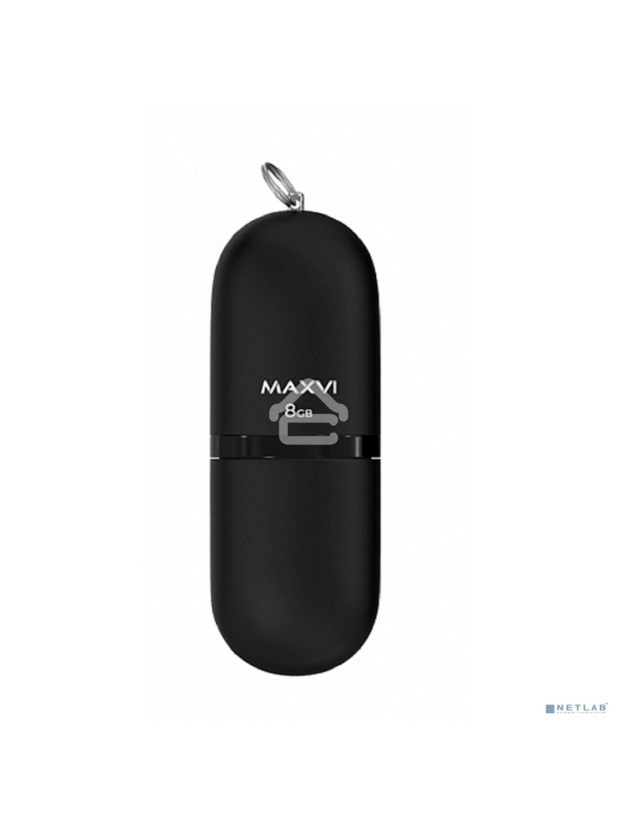 Флеш диск Maxvi SF 8GB  USB 2.0 black, монолит с колпачком, soft touch