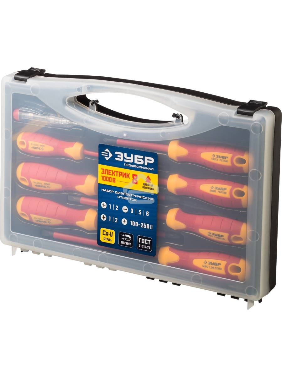 Набор: Отвертки SL 3, 5, 6 / PH 1, 2 / PZ 1, 2, тестер 100-250 В, ЗУБР 