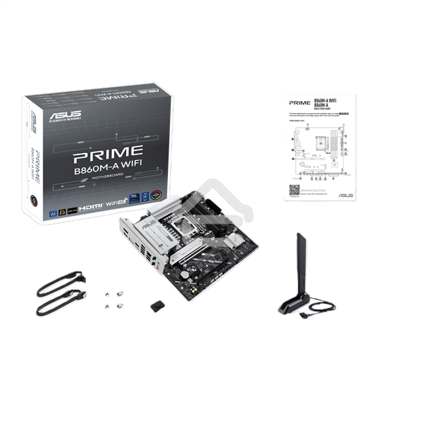 Материнская плата ASUS PRIME B860M-A WIFI, LGA 1851, Intel B860, 4xDDR5, 4xSATA, 2xM.2, 1xPCIe 5.0 x16, 1xPCIe 4.0 x16, 1xPCIe 4.0 x1, 2xDP, 1xHDMI, 1x 2.5Gb LAN, 1xUSB-C 20Gbps, 1xUSB-A 10Gbps, 2xUSB-A 5Gbps, 4xUSB-A 2.0, 3x3.5 мм, 7.1, micro-ATX.