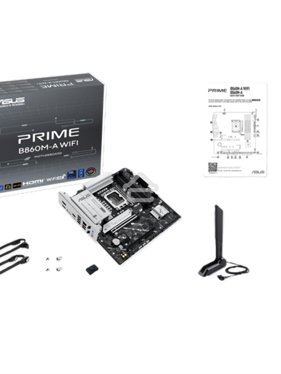 Материнская плата ASUS PRIME B860M-A WIFI, LGA 1851, Intel B860, 4xDDR5, 4xSATA, 2xM.2, 1xPCIe 5.0 x16, 1xPCIe 4.0 x16, 1xPCIe 4.0 x1, 2xDP, 1xHDMI, 1x 2.5Gb LAN, 1xUSB-C 20Gbps, 1xUSB-A 10Gbps, 2xUSB-A 5Gbps, 4xUSB-A 2.0, 3x3.5 мм, 7.1, micro-ATX.