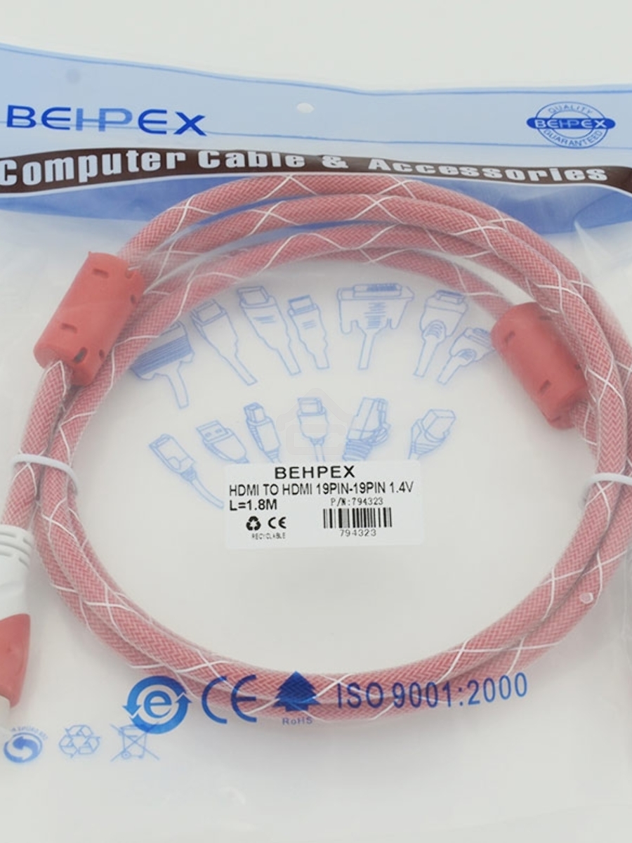 Кабель HDMI Ver.1.4 Red jack HDMI19 (m)/HDMI19 (m) 1.8м феррит.кольца позолоченные контакты