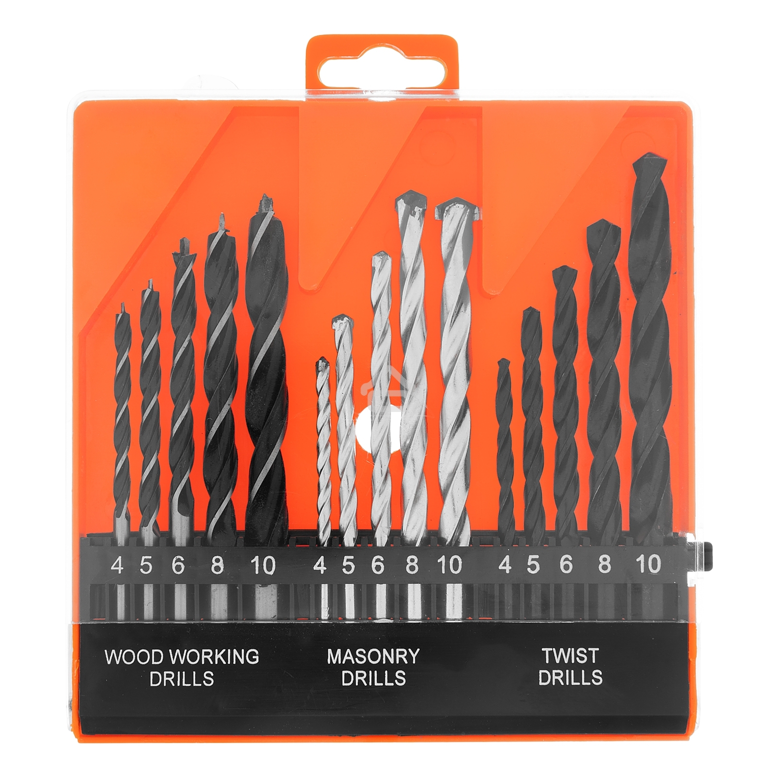 Набор сверл по бетону, металлу, дереву Sparta 4-5-6-8-10 мм, 15 шт. пласт. бокс, цилин. хвостовик
