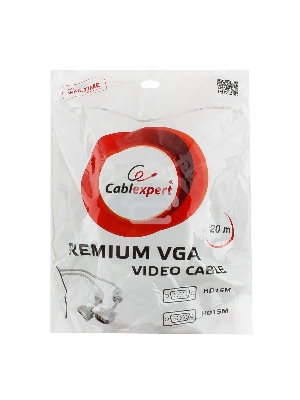 Кабель Gembird/Cablexpert CC-PPVGA-20M,Кабель VGA Premium , 15M/15M, 20м,серый, тройной экран,феррит.кольца  