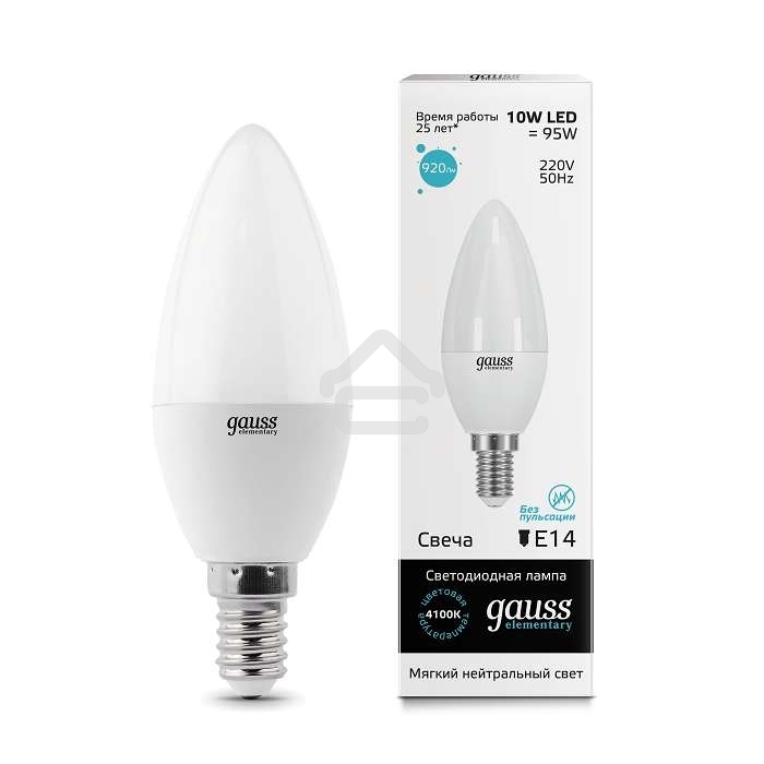 Лампа светодиодная Gauss 33120 LED Elementary Свеча 10W E14 920lm 4100K 1/10/100 0