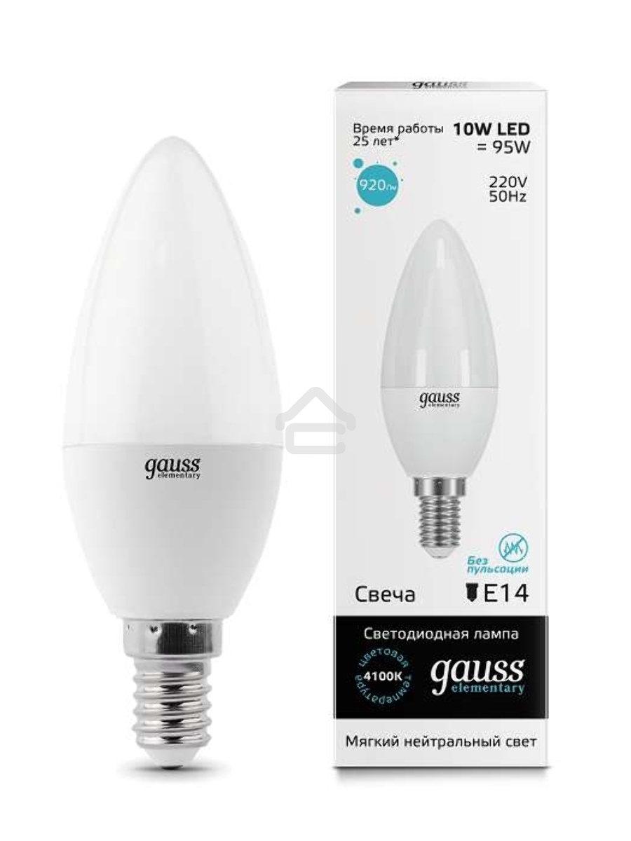 Светодиодная лампа GAUSS 33120 LED Elementary Свеча 10W E14 920lm 4100K 1/10/100 0