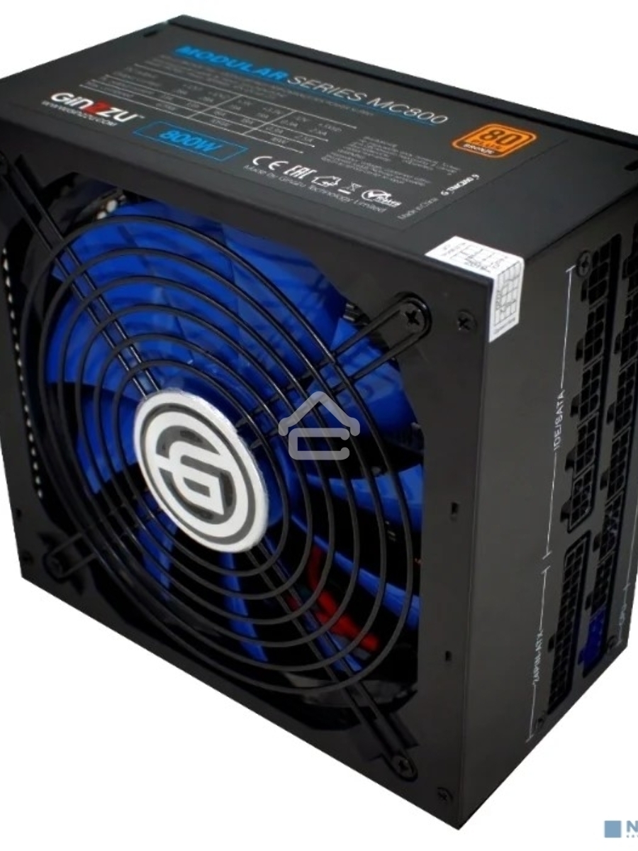 Блок питания Ginzzu MC800, 800Вт, 80 PLUS Bronze, 140мм, модульный, черный