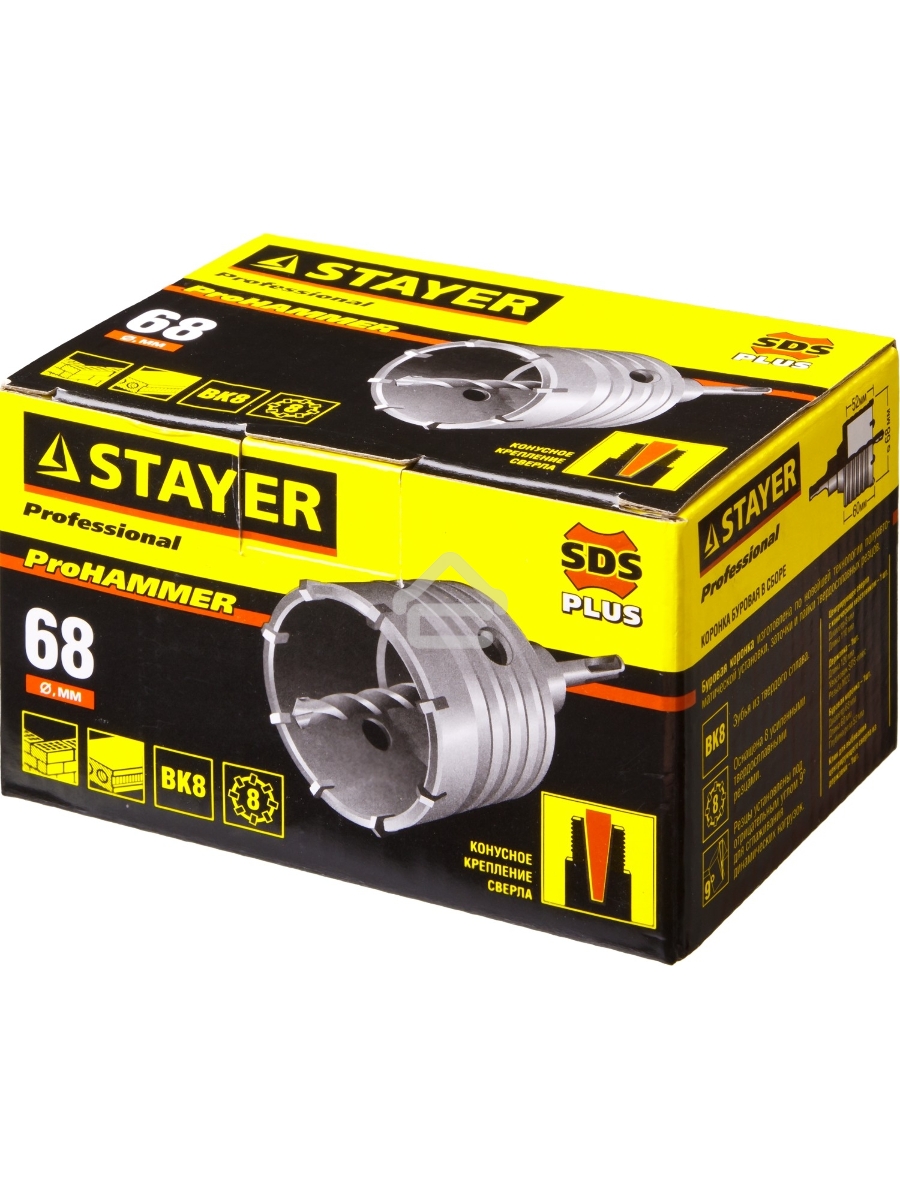 Коронка твердосплавная STAYER PROFESSIONAL 29190-68_z01в сборе SDS+ d68мм