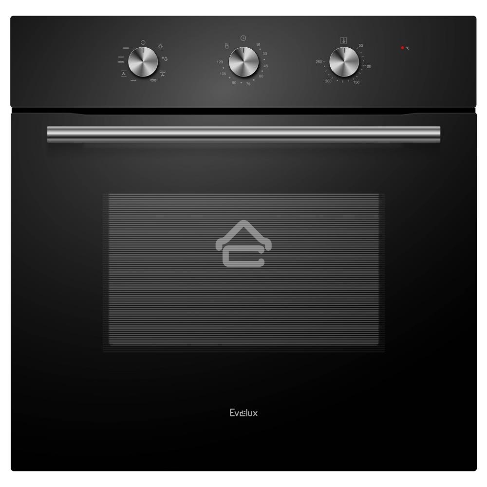 Духовой шкаф встраиваемый полноразмерный Evelux EO 620 B, 60 см, 8 режимов, 65л, черное стекло