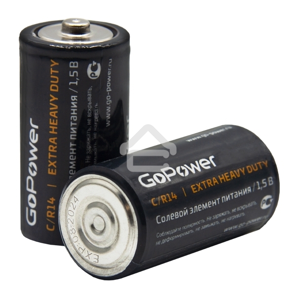 Батарейка GoPower R14 C Shrink 2 Heavy Duty 1.5V (2/24/288)