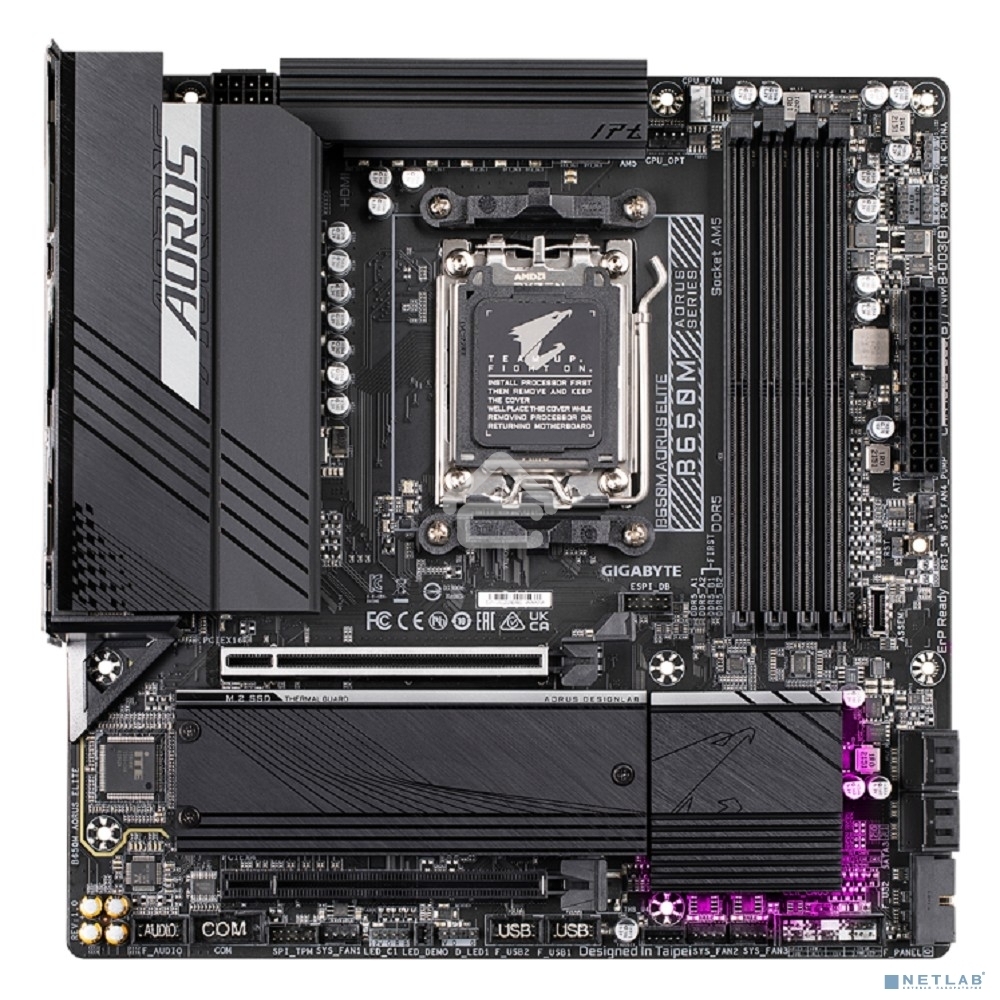 Материнская плата Gigabyte B650M AORUS ELITE, Socket AM5, AMD B650, 4xDDR5, 4xSATA, 2xM.2, 1xPCI-E 4.0 x16, 1xPCI-E 4.0 x4, 1xHDMI, 1xDP, 1x 2.5Gb LAN, 5xUSB-A 3.2 Gen 1, 2xUSB-A 3.2 Gen 2, 4xUSB-A 2.0, 1xUSB-C 3.2 Gen 2, 2x3.5 мм, 7.1, Micro-ATX