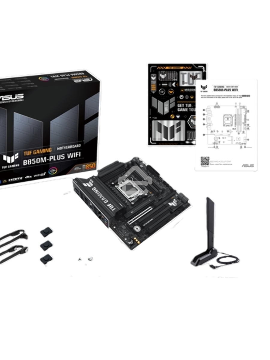 Материнская плата ASUS TUF GAMING B850M-PLUS WIFI, AM5, AMD B850, 4xDDR5, 4xSATA, 3xM.2, 1xPCIe 4.0 x16, 1xHDMI, 1xDP, 1x 2.5Gb LAN, 1xUSB-C 20Gbps, 3xUSB-A 10Gbps, 4xUSB-A 5Gbps, 4xUSB-A 2.0, 7.1, micro-ATX