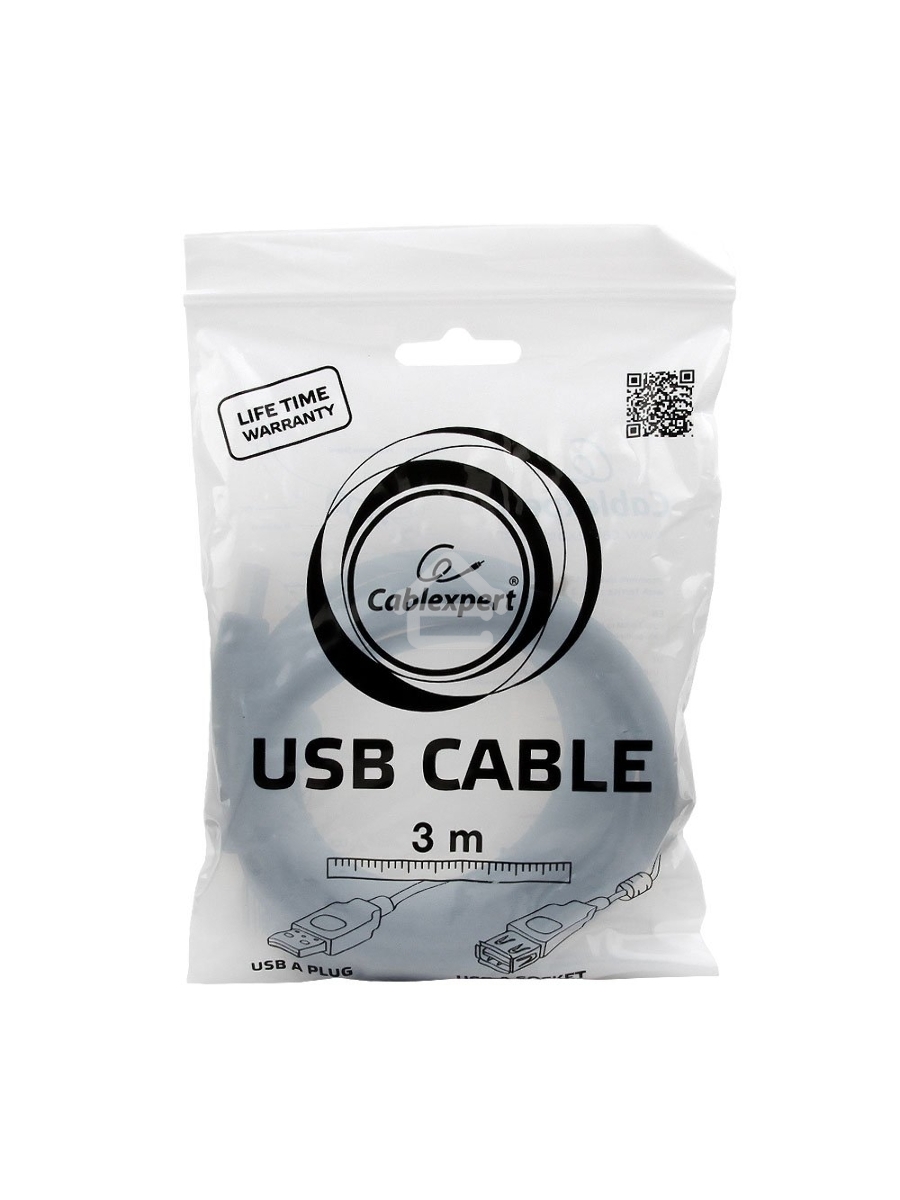Кабель Gembird PRO CCF-USB2-AMAF-10 USB 2.0 3.0м AM/AF позол.конт., фер.кол., пакет