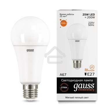 Лампа светодиодная Gauss LED Elementary A67 25W E27 2000lm 3000K 1/10/50 0