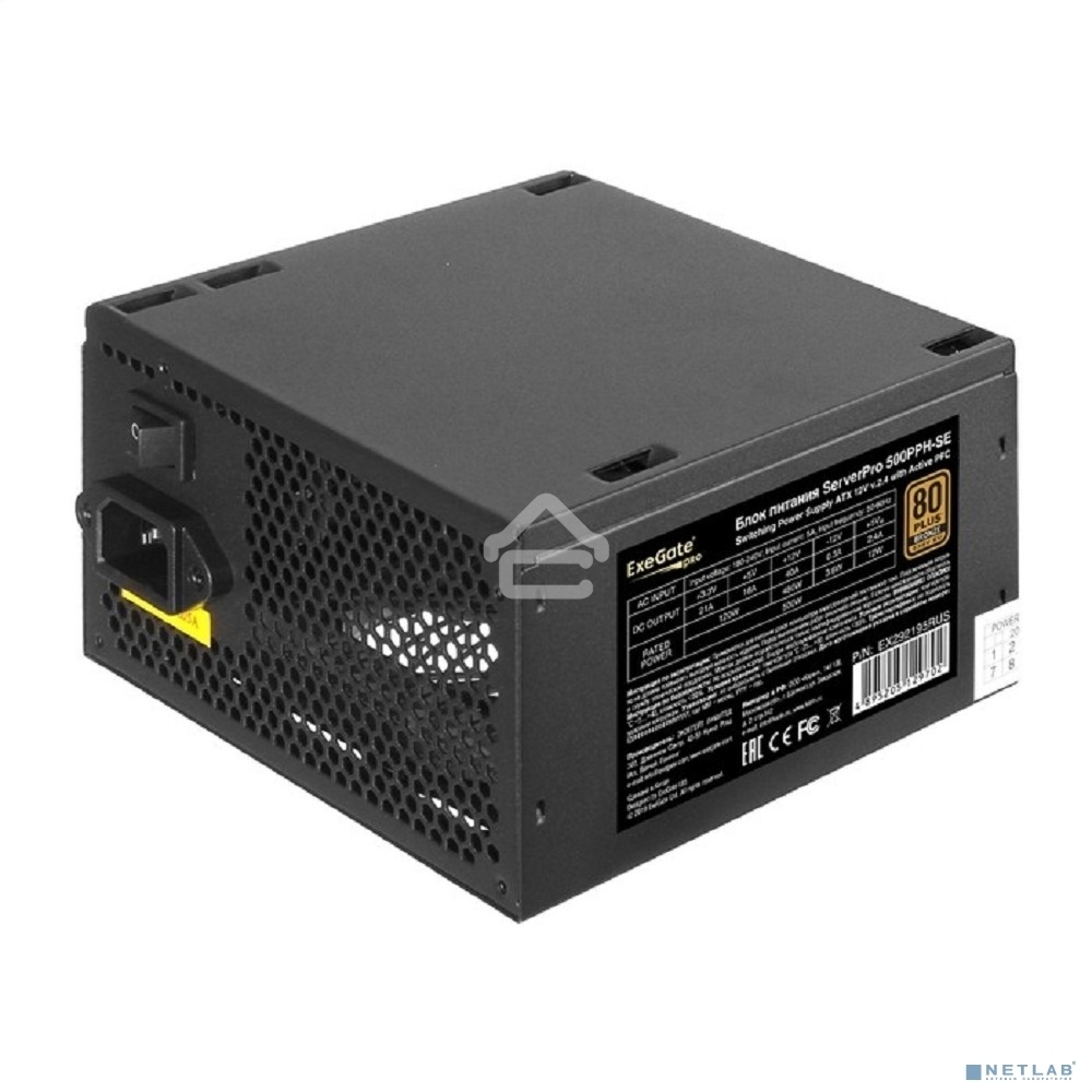 Блок питания серверный 500W ExeGate ServerPRO 80 PLUS Bronze, 500PPH-SE (ATX, for 3U+ cases, APFC, КПД 89% (80 PLUS Bronze), 12cm fan, 24p, (4+4)p, PCIe, 5SATA, 3IDE, black)