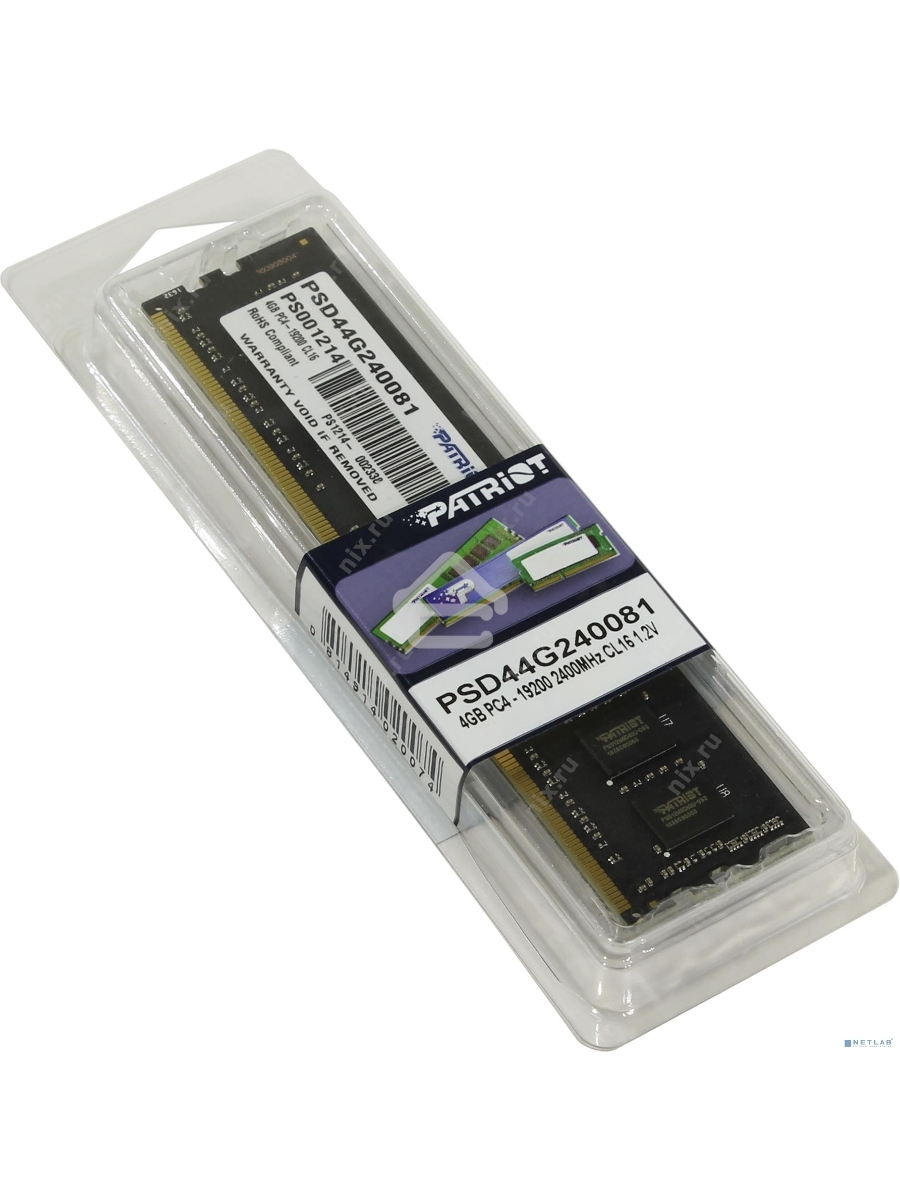 Оперативная память Patriot, DDR4, 4GB (1x4 GB), 2400 MHz, CL17, DIMM