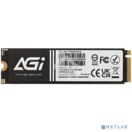Накопитель SSD AGI AGI1T0G43AI818, 1Tb, PCIe 4.0 x4, M.2 2280, NVMe, R/W 4700/2800