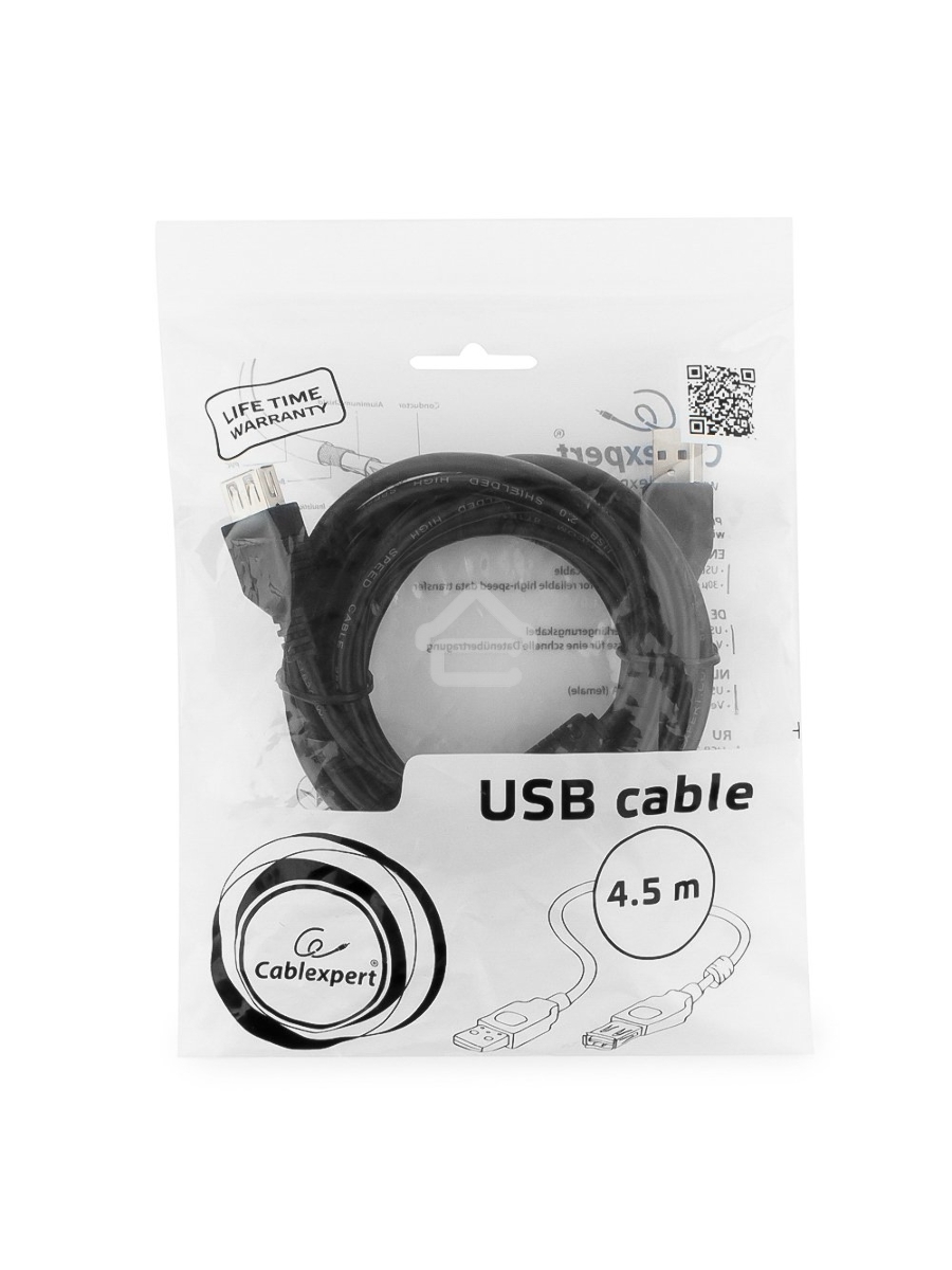 Кабель Gembird PRO CCF-USB2-AMAF-15 USB 2.0 кабель удлинительный 4.5м AM/AF позол.конт., фер.кол., пакет