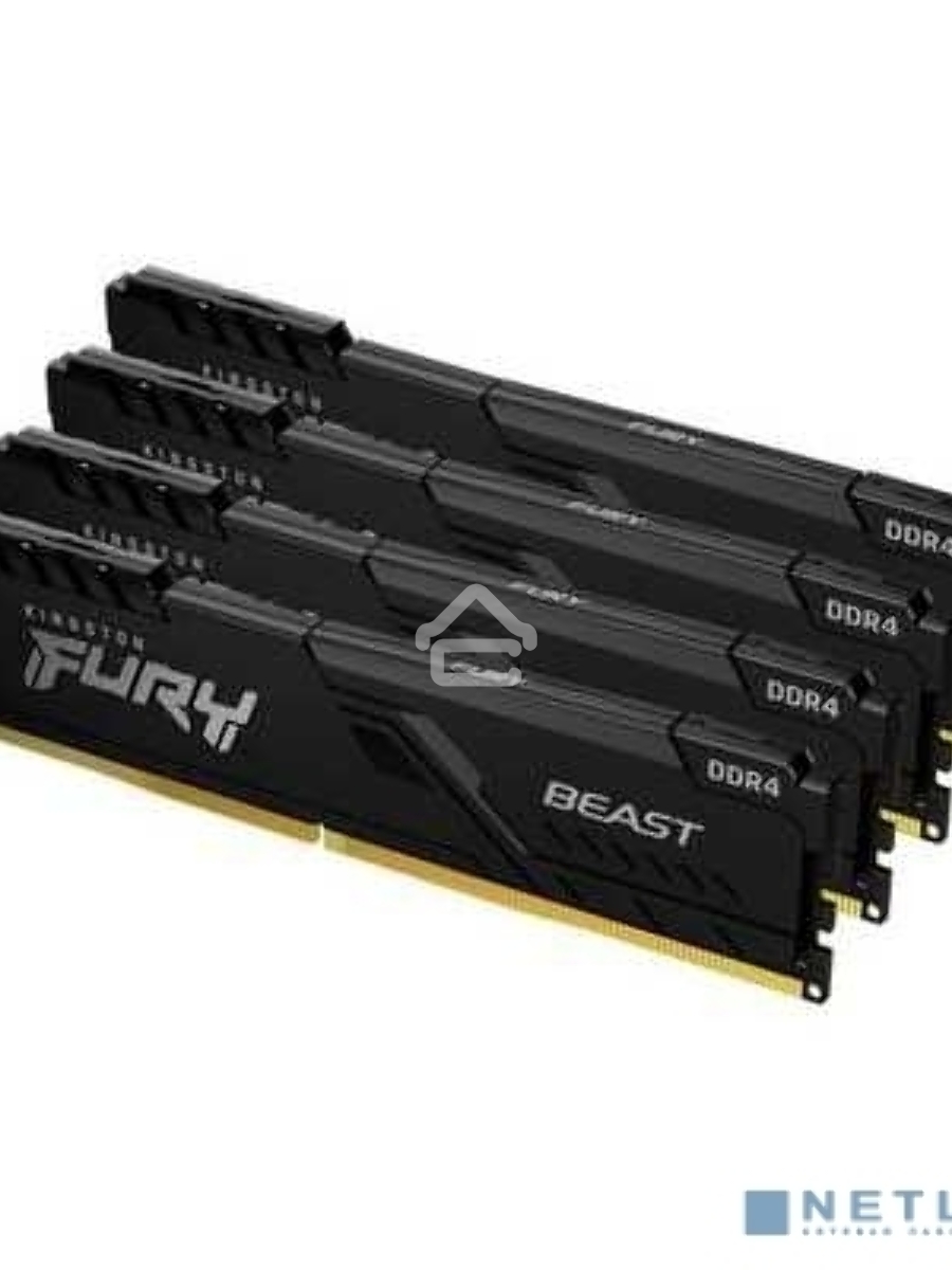 Оперативная память Kingston Fury Beast, DDR4, 64GB (4x16GB), 3200MHz, CL16, DIMM, радиатор, чёрный