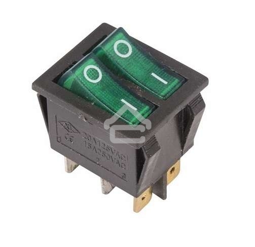 Выключатель клавишный Rexant 250V 15А (6с) ON-OFF зеленый с подсветкой двойной