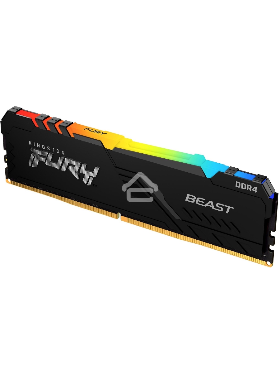 Оперативная память Kingston Fury Beast, DDR4, 64GB (2x32GB), 3200MHz, CL16, DIMM, с радиатором, RGB, чёрный