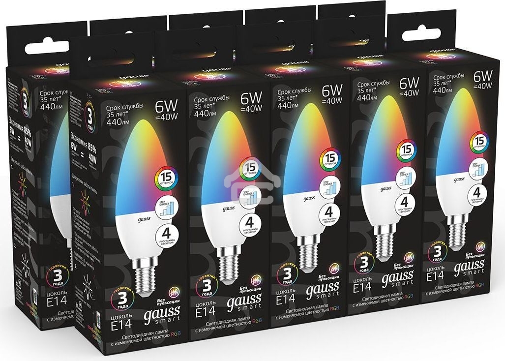 Лампа светодиодная Свеча Gauss 6W E14 RGbW+димирование LED 1/10/100