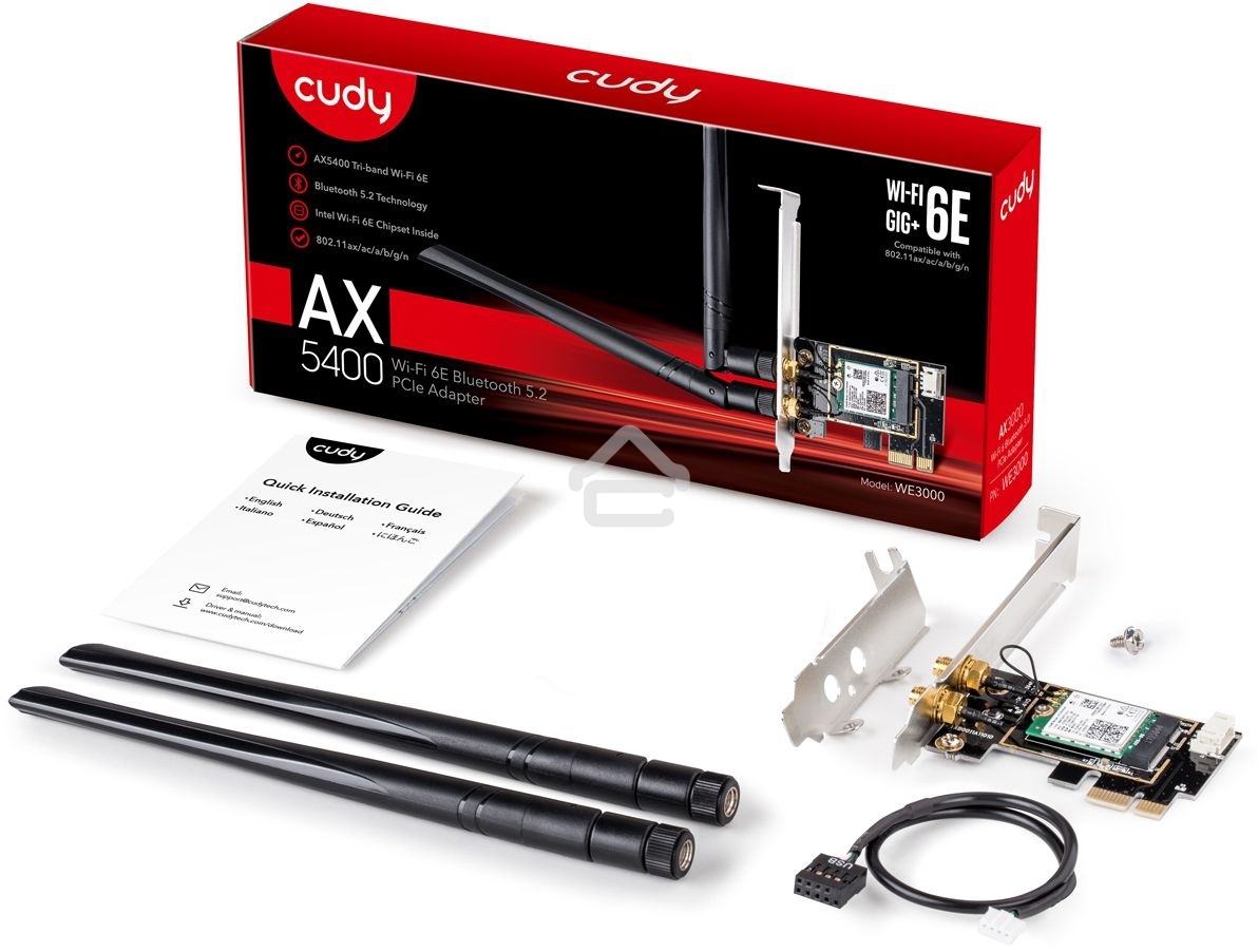 Сетевой адаптер Wi-Fi + Bluetooth Cudy WE3000 AX3000 PCI Express (ант.внеш.съем) 2ант.