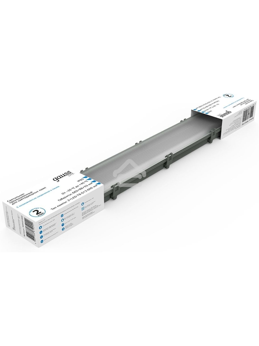 Светильник линейный Gauss СПП-Т8-G13 LITE 220-230V IP65 665*85*55мм для LED ламп 2х600мм 1/16