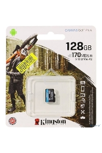 ФлешКарта Kingston 128GB microSDXC Canvas Go Plus 170R A2 U3 V30 Single Pack w/o ADP EAN: 740617301243
