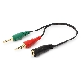 Кабель аудио сигнала Cablexpert, Jack3.5 нушники + 3.5 микрофон-> Jack3.5 4pin, длина 20см, черный