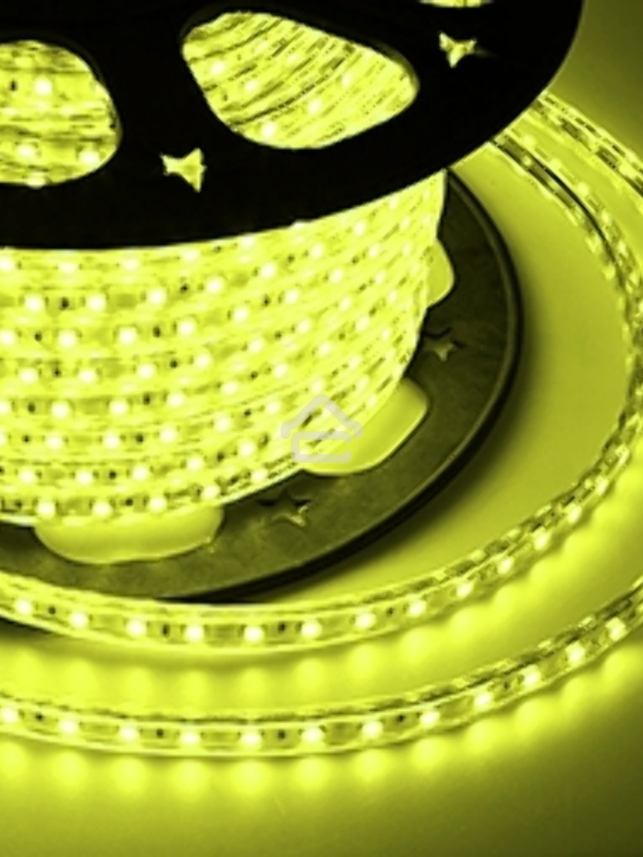 Лента LED 220 В, 10х7 мм, IP67, SMD 2835, 60 LED/m, цвет свечения желтый, бухта 100 м