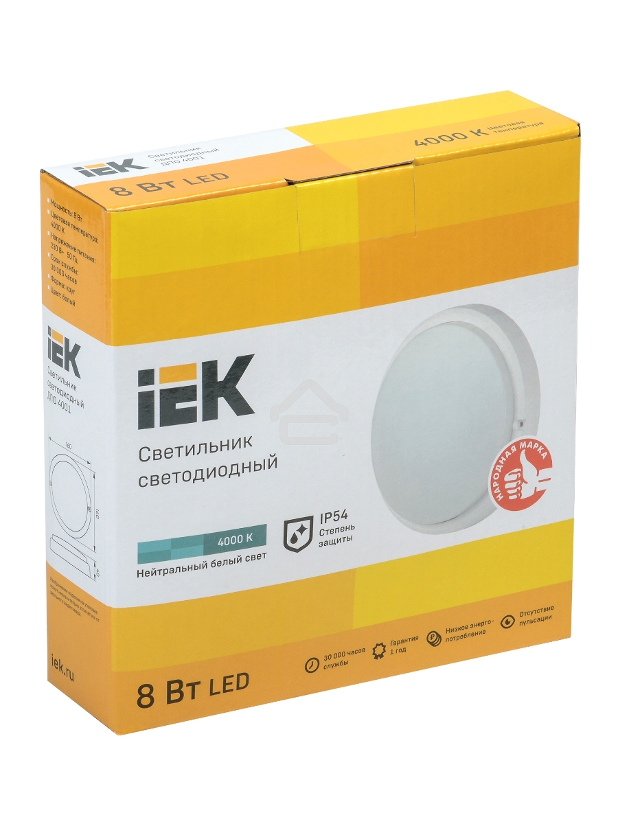 Светильник Iek LDPO0-4001-8-4000-K01LED ДПО 4001 8Вт IP54 4000K круг белый IEK