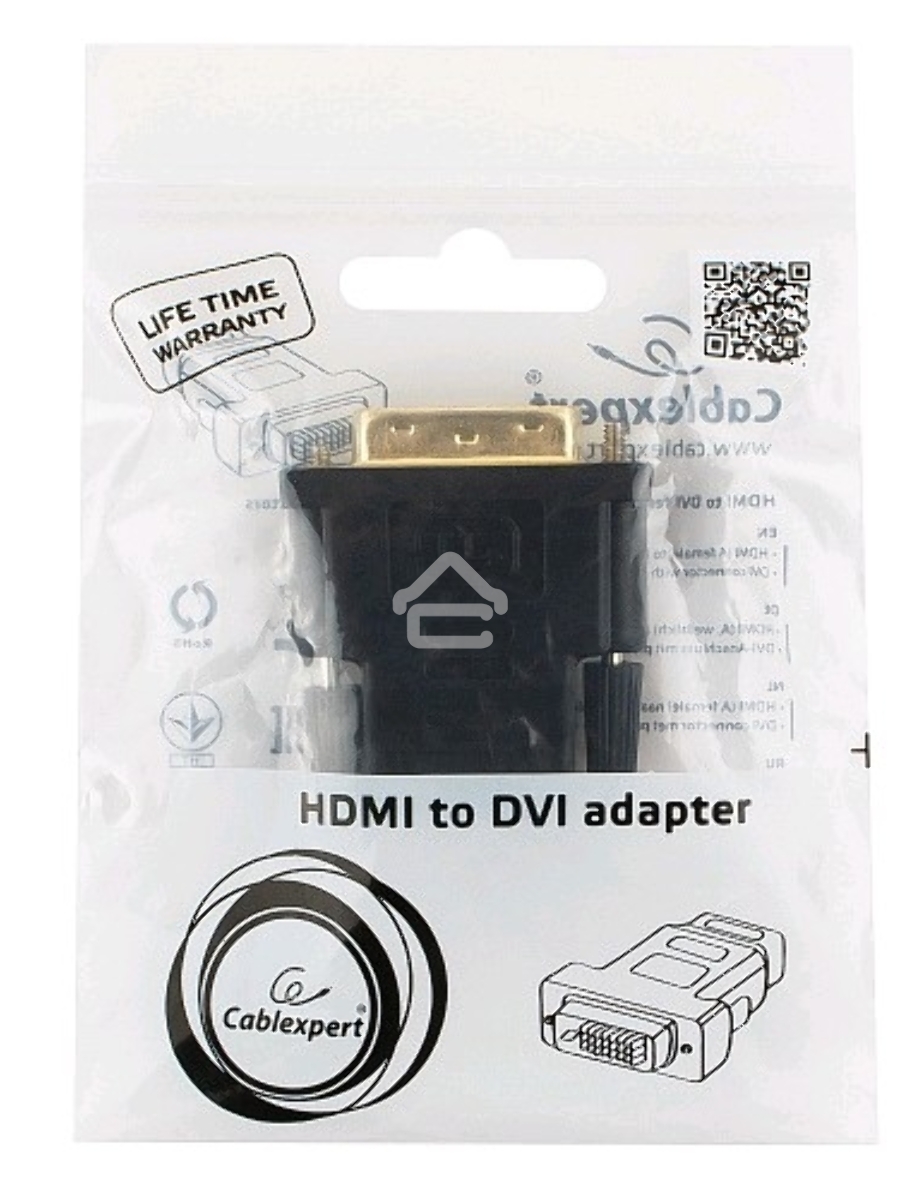 Переходник Cablexpert HDMI-DVI 19F/19M золотые разъемы, пакет, черный (A-HDMI-DVI-2)