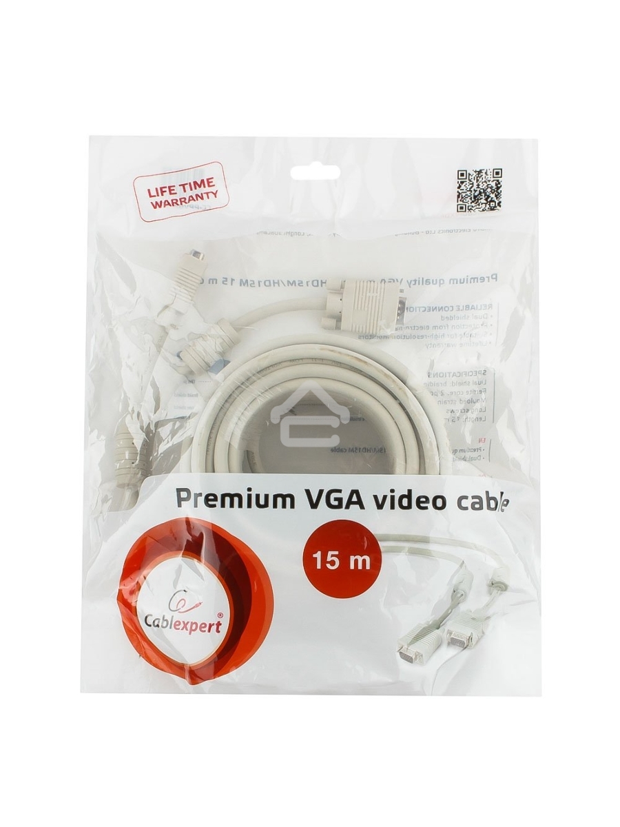 Кабель Gembird/Cablexpert CC-PPVGA-15m, Кабель VGA Premium ,15M/15M,15м, тройн. экран,феррит. кольца,пакет
