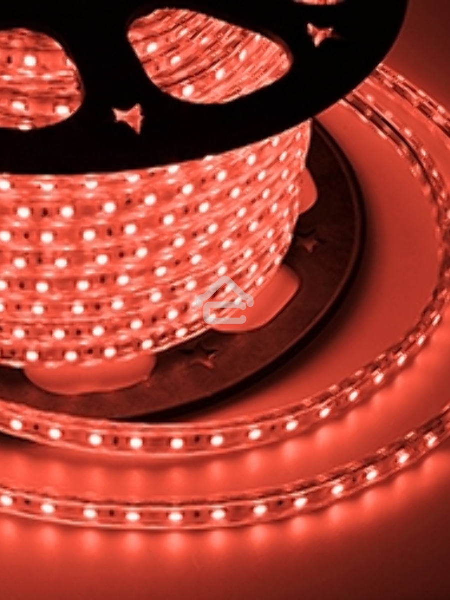 Лента LED 220 В, 10х7 мм, IP67, SMD 2835, 60 LED/m, цвет свечения красный, бухта 100 м