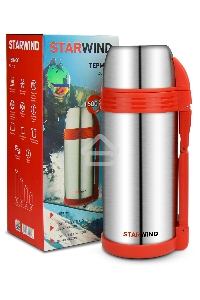 Термос Starwind 30-1500 1.5 л, серебристый/красный, картонная коробка