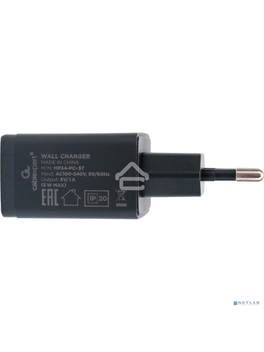 Зарядное устройство Cablexpert MP3A-PC-57, 5Вт, 1А, 1хUSB, черный, пакет