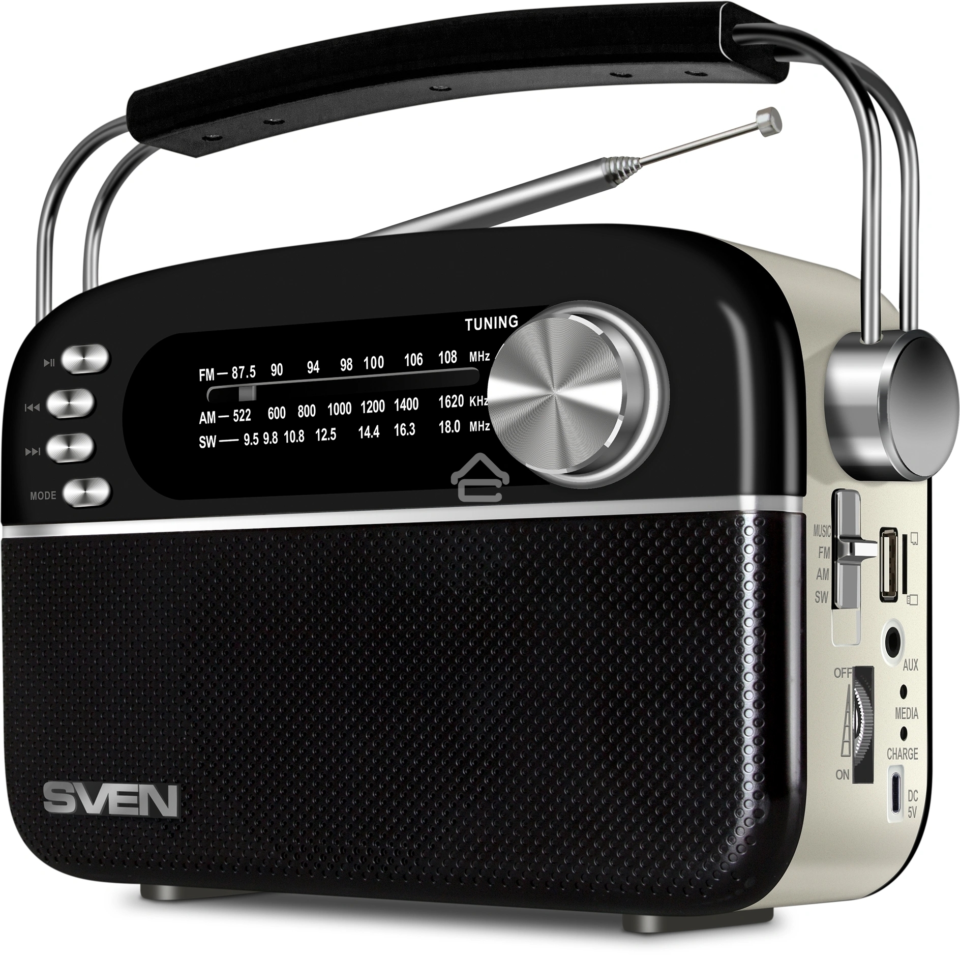 Радиоприёмник SVEN SRP-505 (4 Вт, FM/AM/SW, USB, SD/microSD, Bluetooth, 1200 мАч)черный