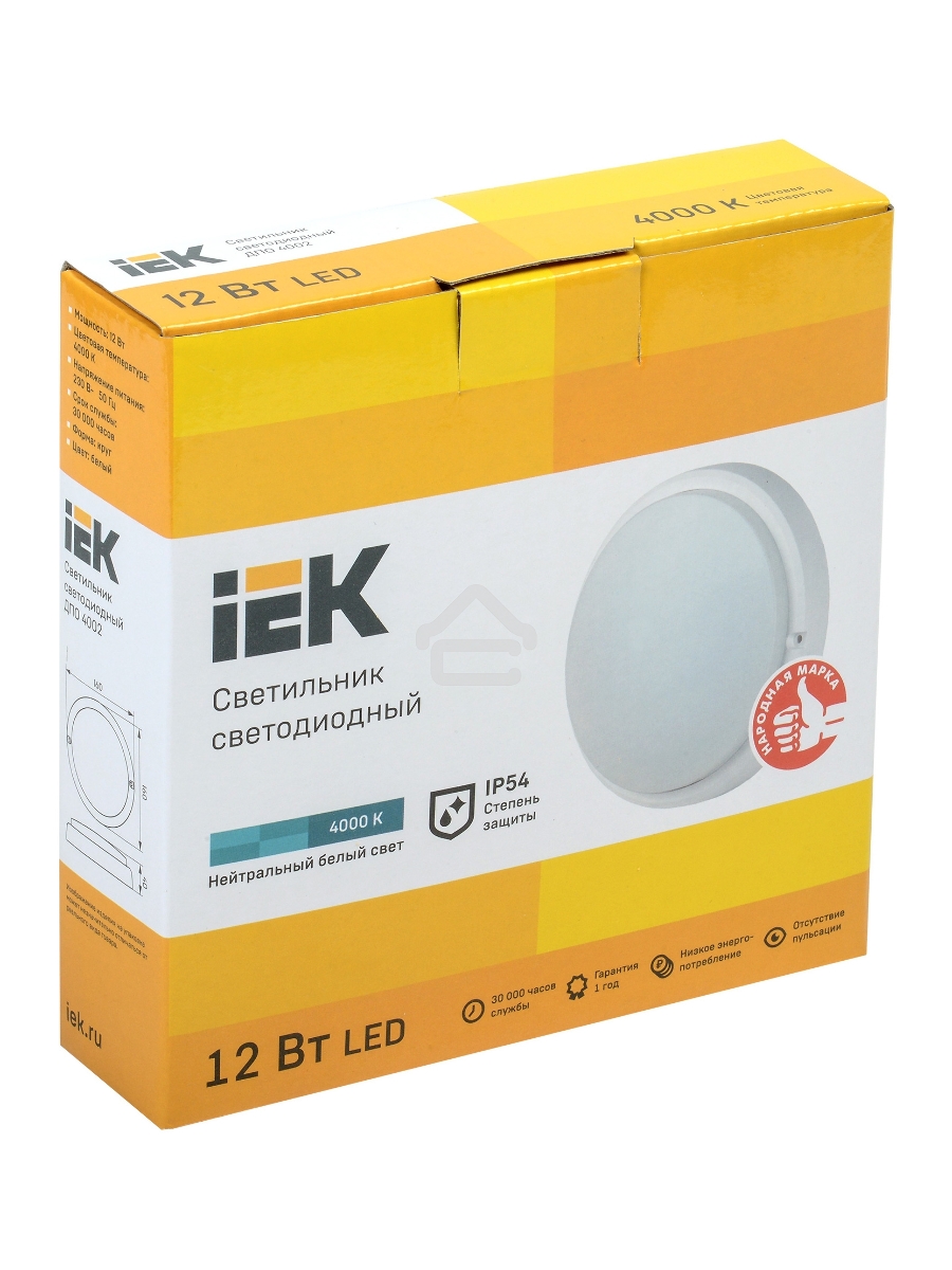 Светильник Iek LDPO0-4002-12-4000-K01LED ДПО 4002 12Вт IP54 4000K круг белый IEK