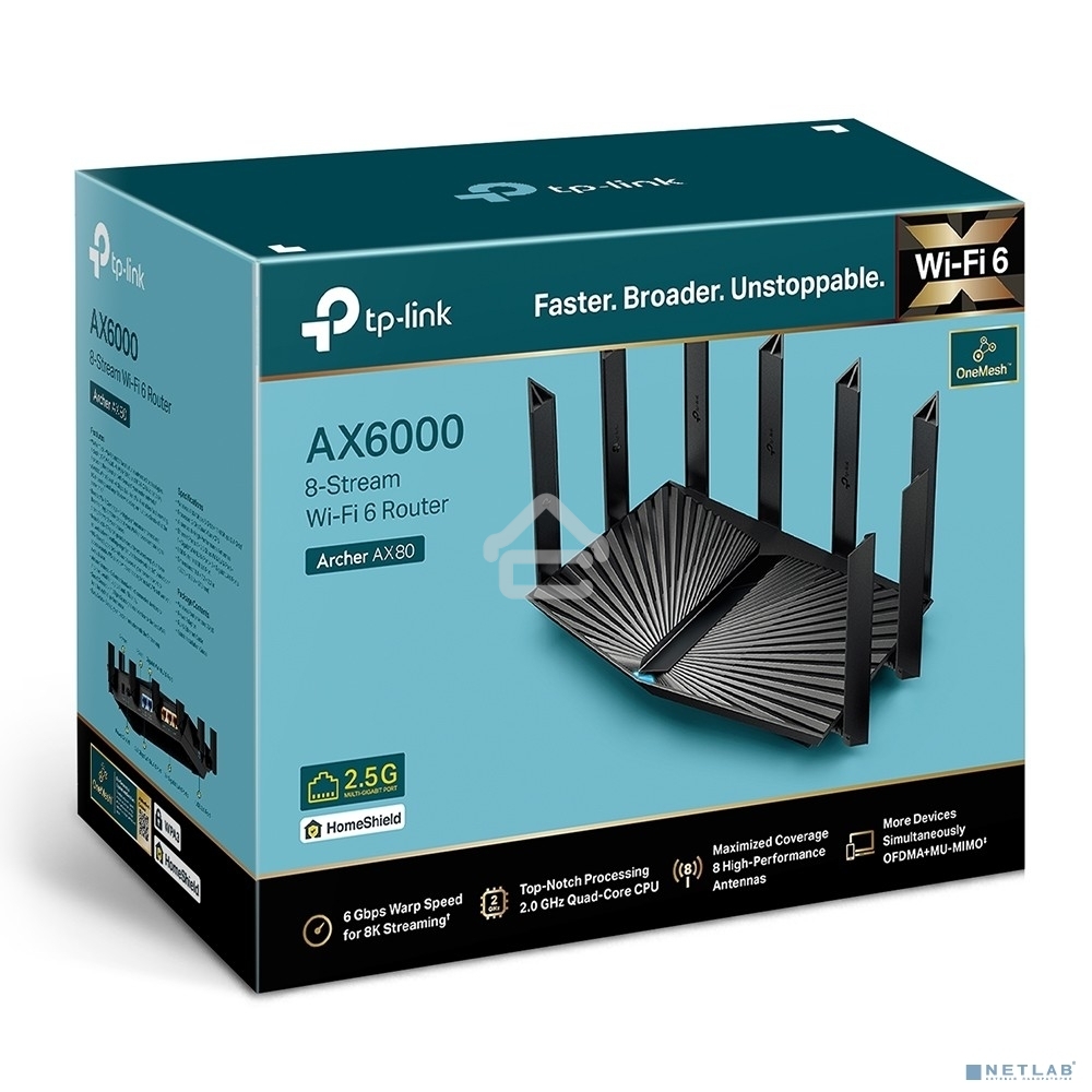 Двухдиапазонный роутер Wi-Fi 6 TP-Link Archer AX80 AX6000 с портом 2,5 Гбит/с
