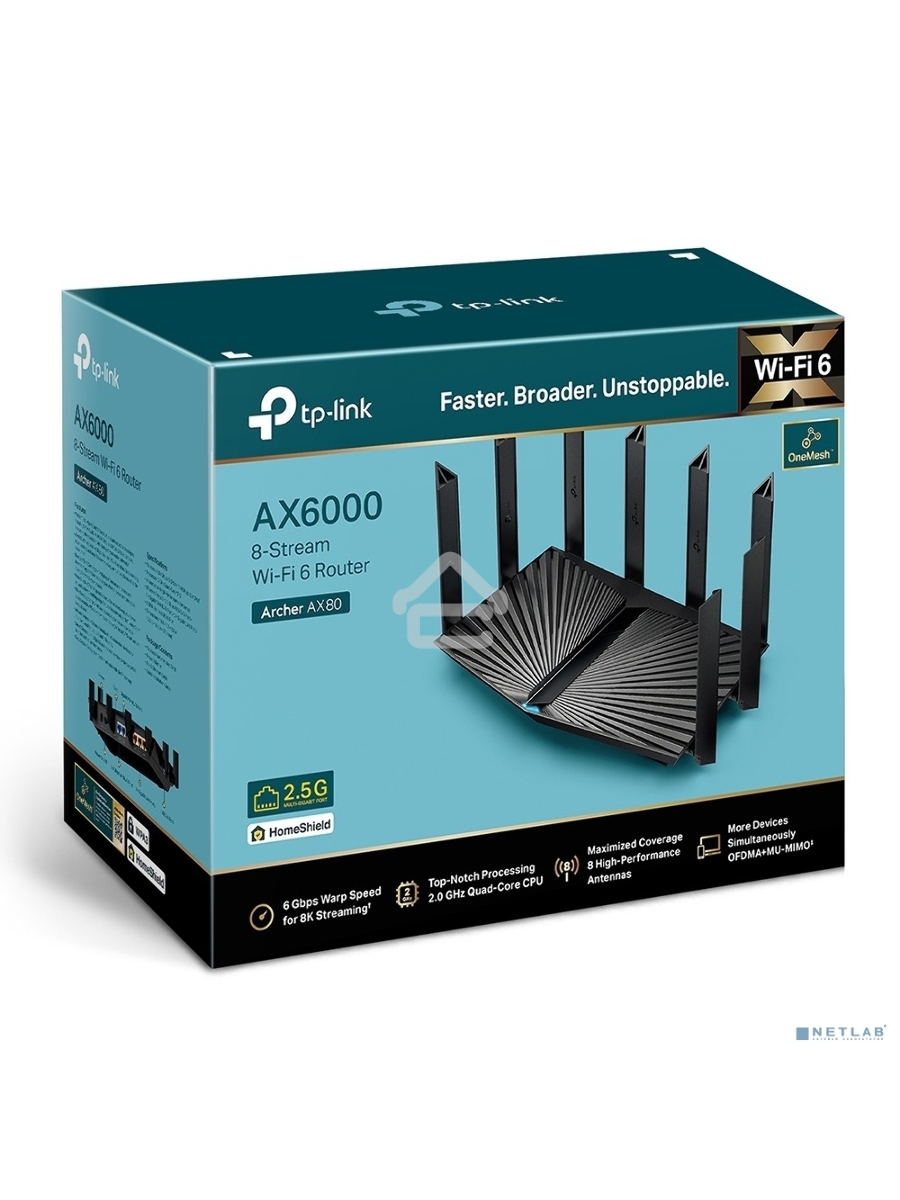 Двухдиапазонный роутер Wi-Fi 6 TP-Link Archer AX80 AX6000 с портом 2,5 Гбит/с