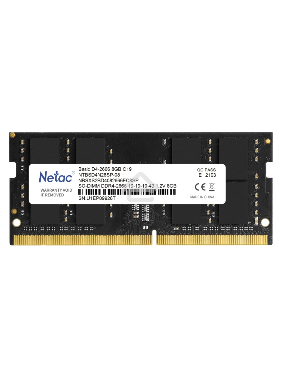 Оперативная память NETAC Basic, DDR4, 8GB (1x8GB), 2666MHz, CL19, SO-DIMM