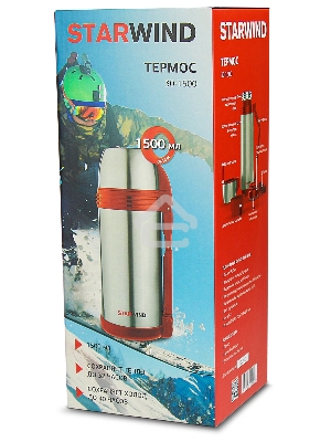 Термос Starwind 30-1500 1.5 л, серебристый/красный, картонная коробка