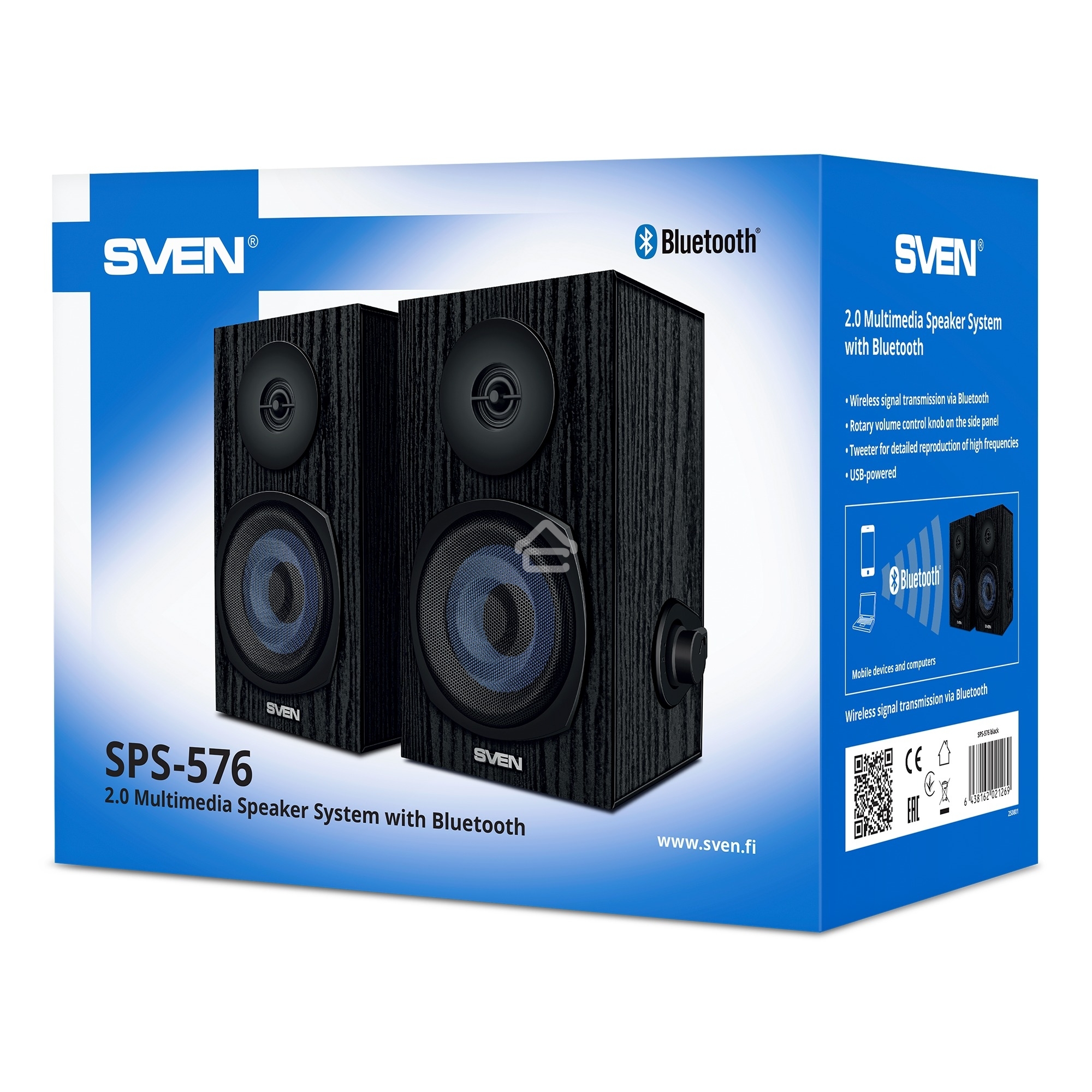 Колонки 2.0 SVEN SPS-576 чёрные (2x4W, Bluetooth, дерево)