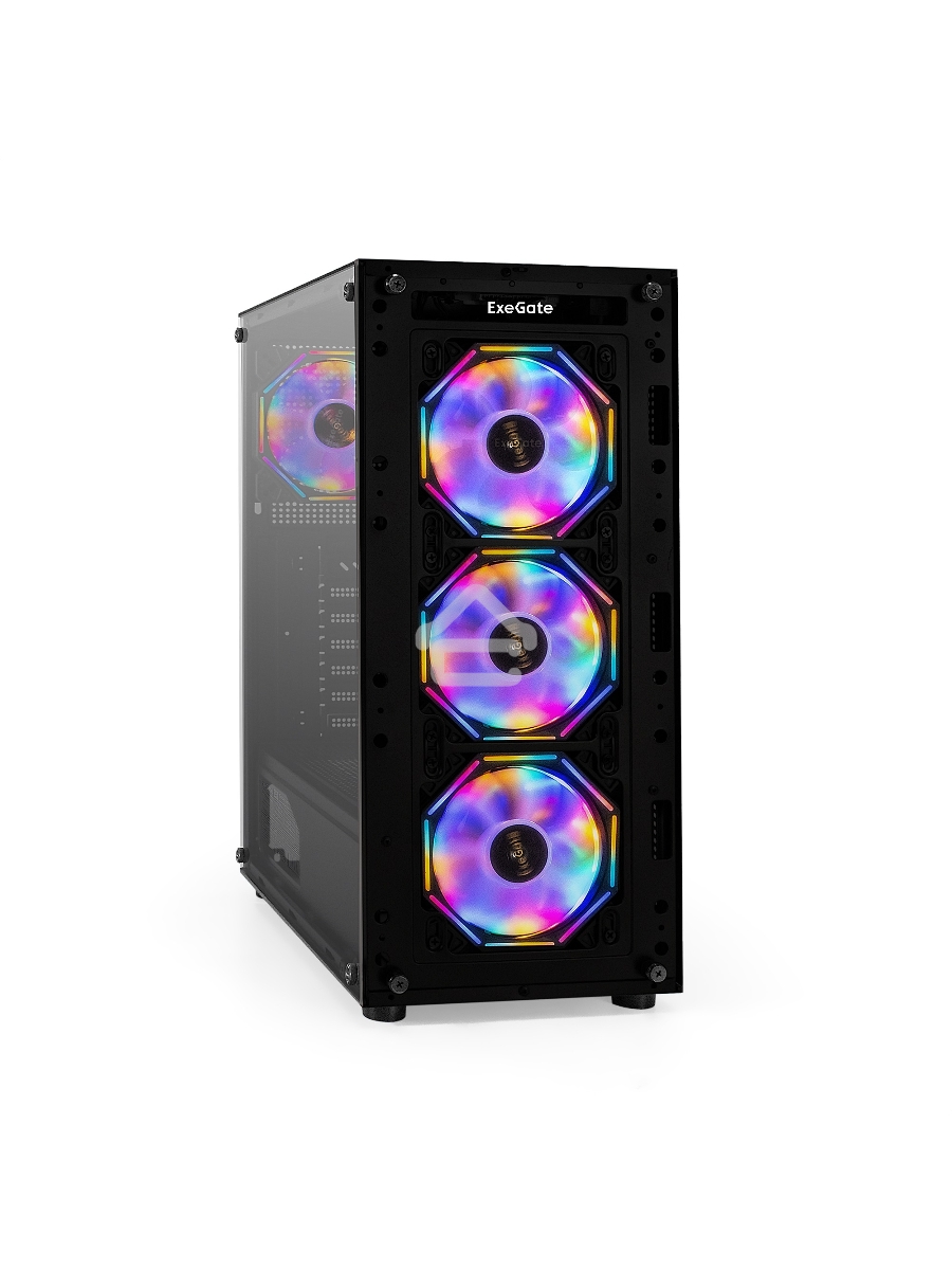 Компьютерный корпус Miditower ExeGate i3 BASE (ATX, без БП, с окном, 1*USB+1*USB3.0, аудио, 4 вент. 12см с RGB подсветкой)