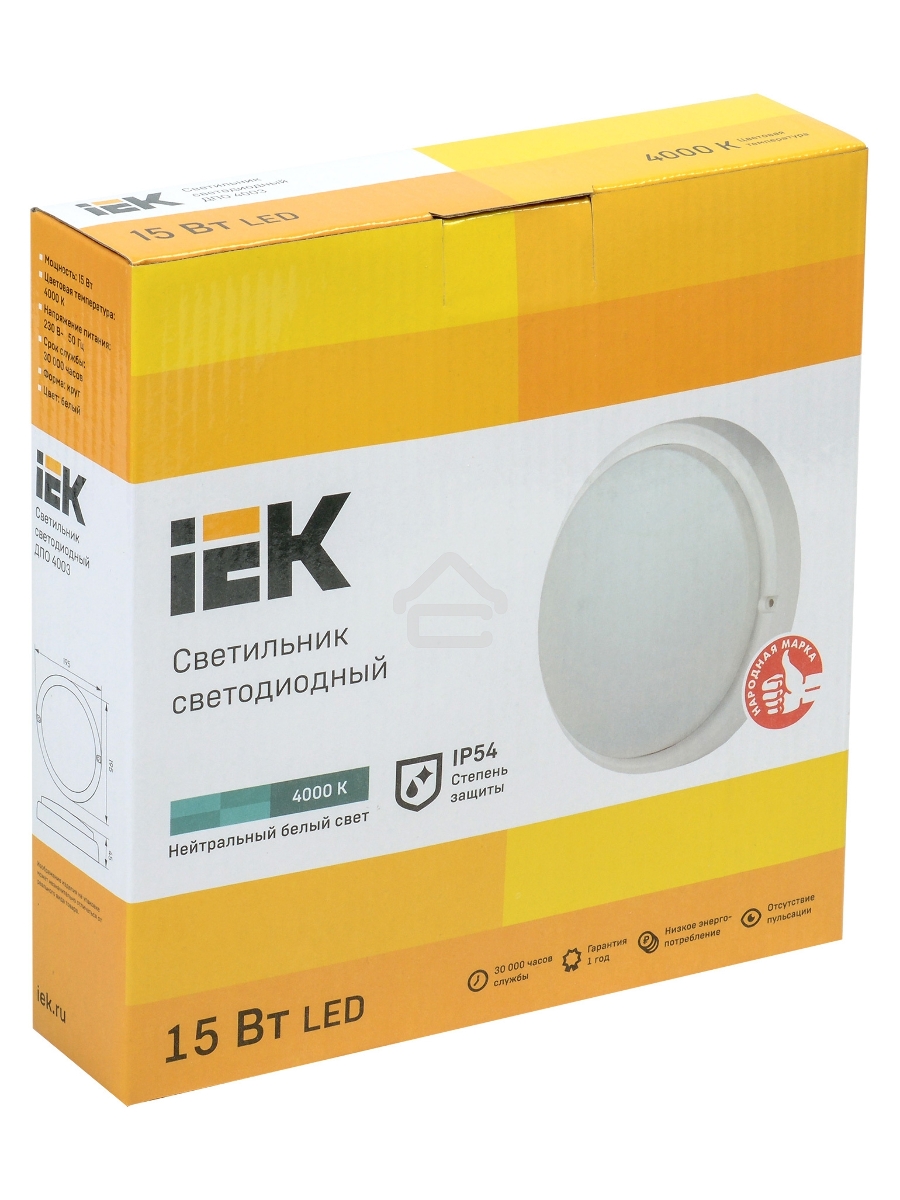 Светильник Iek LDPO0-4003-15-4000-K01LED ДПО 4003 15Вт IP54 4000K круг белый IEK
