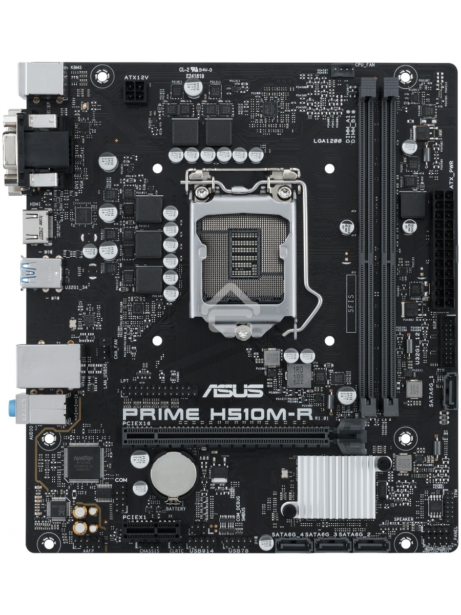 Материнская плата ASUS PRIME H510M-R-SI, LGA1200, H510, 2*DDR4, DVI+D-Sub + HDMI, SATA3, Audio, Gb LAN, USB 3.2, COM*1 header (w/o cable),mATX